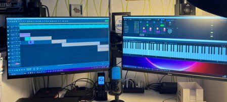 DJ und Produzent arbeitet im Musikstudio am Mischpult